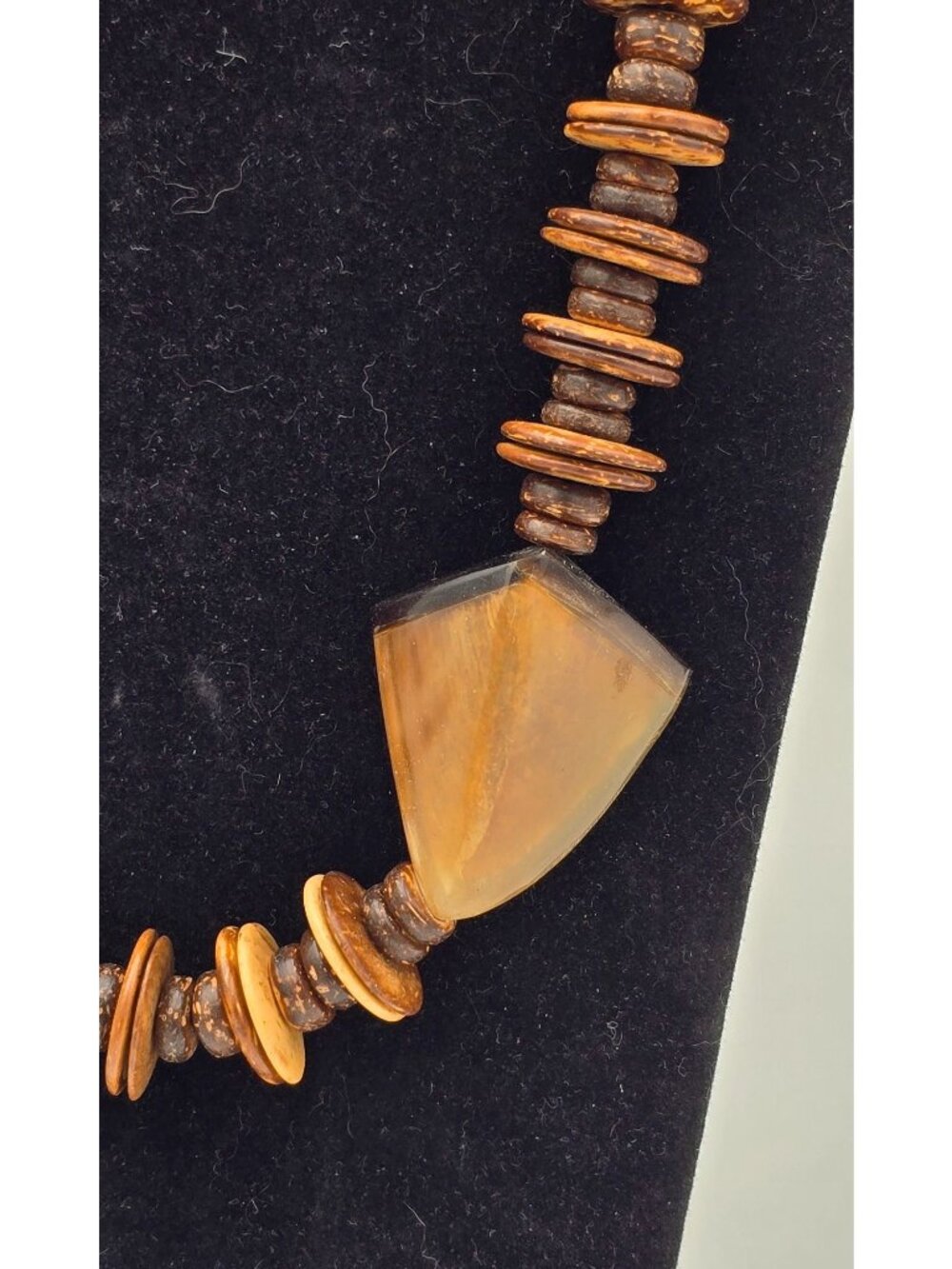 Vintage Horn Coconut Wood Statement Necklace 22" Brutalist Tribal Chunky Boho - Picture 2 of 14